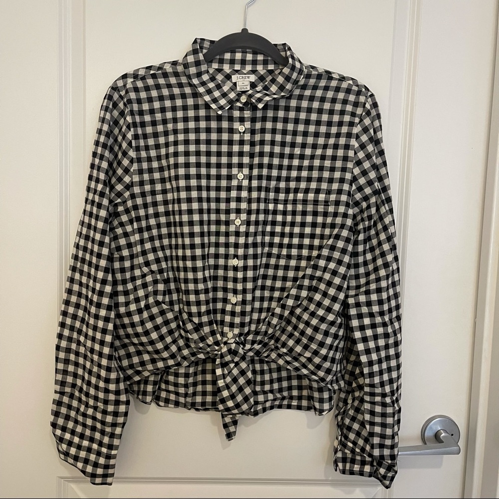 J Crew Factory Gingham Tie-Waist Button Down